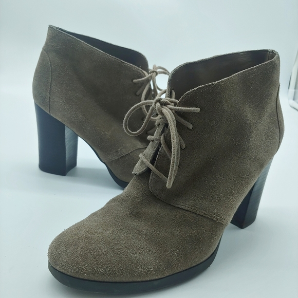 Franco SartoTaupe Wenda Leather Suede Chunky Heel Ankle Booties 10